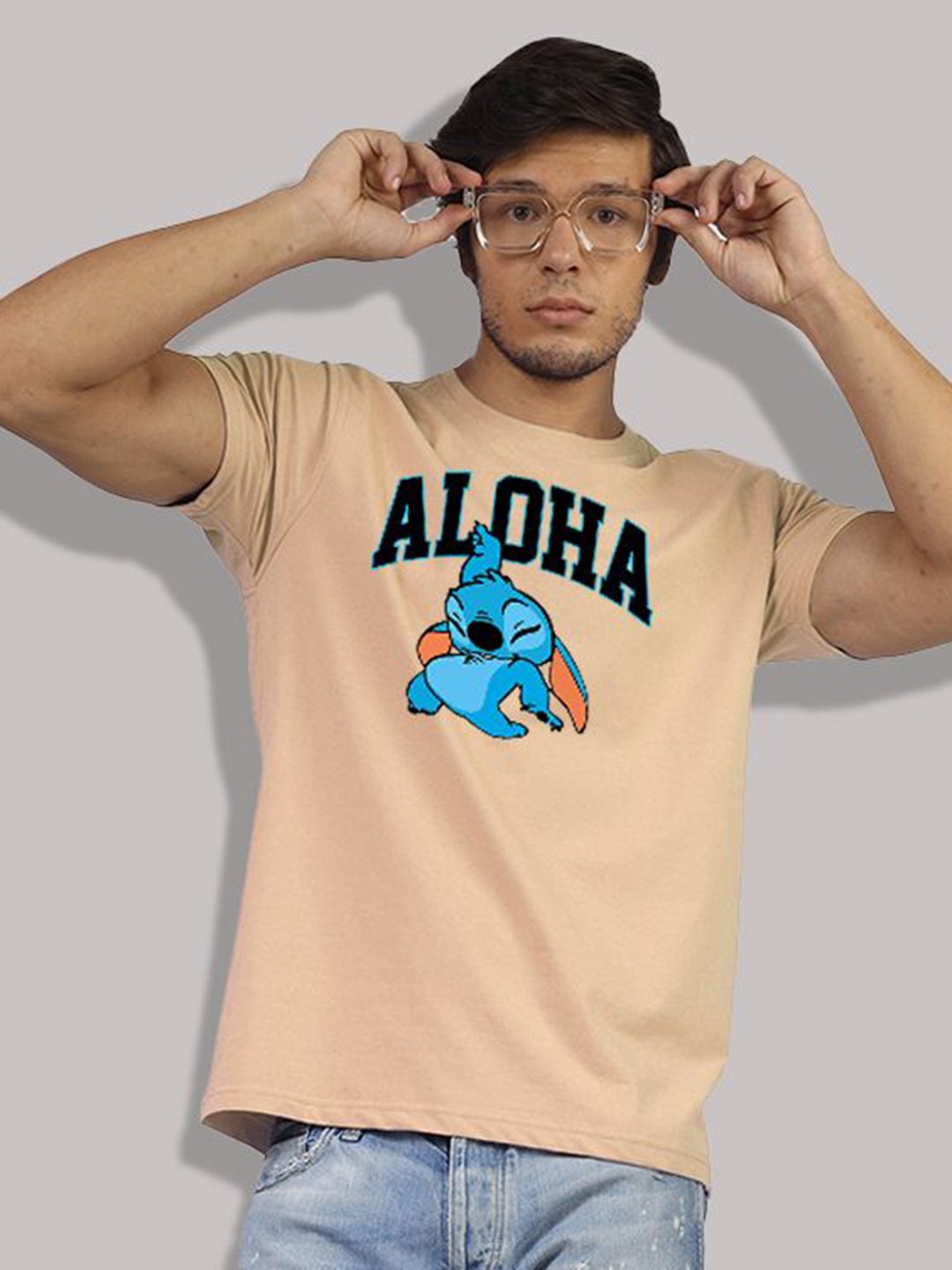 

Greylongg Men Typography Printed Round Neck Cotton T-shirt, Beige