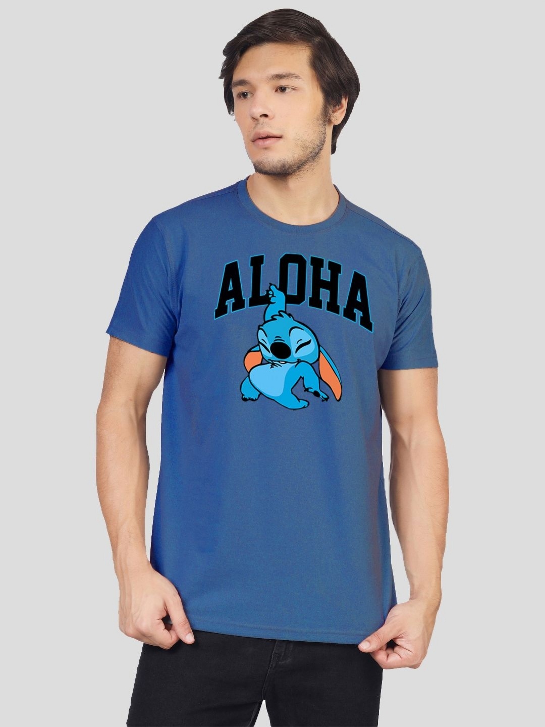 

Greylongg Men Typography Printed Applique T-shirt, Blue
