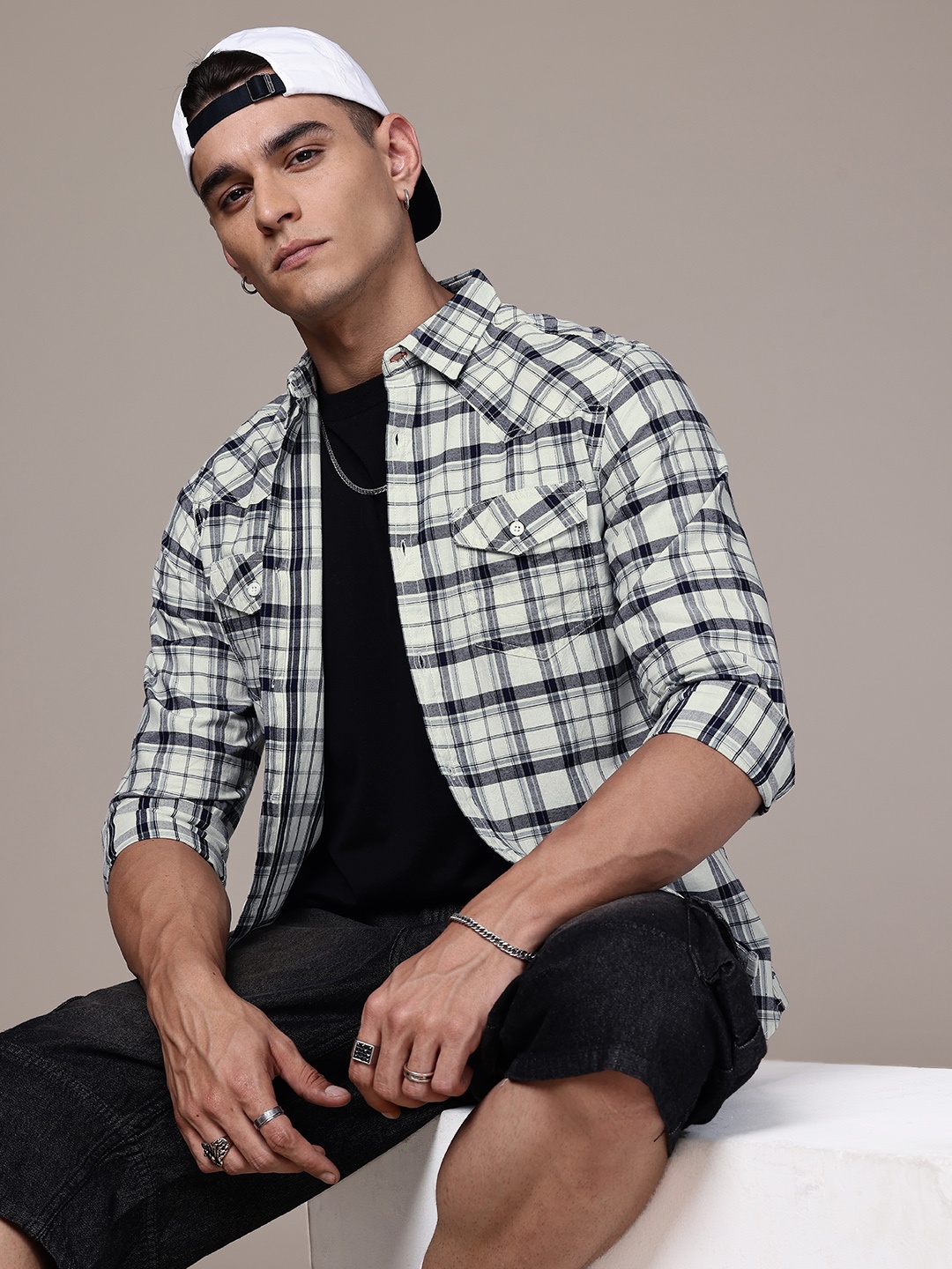 

The Roadster Life Co. Pure Cotton Opaque Checked Casual Shirt, Off white