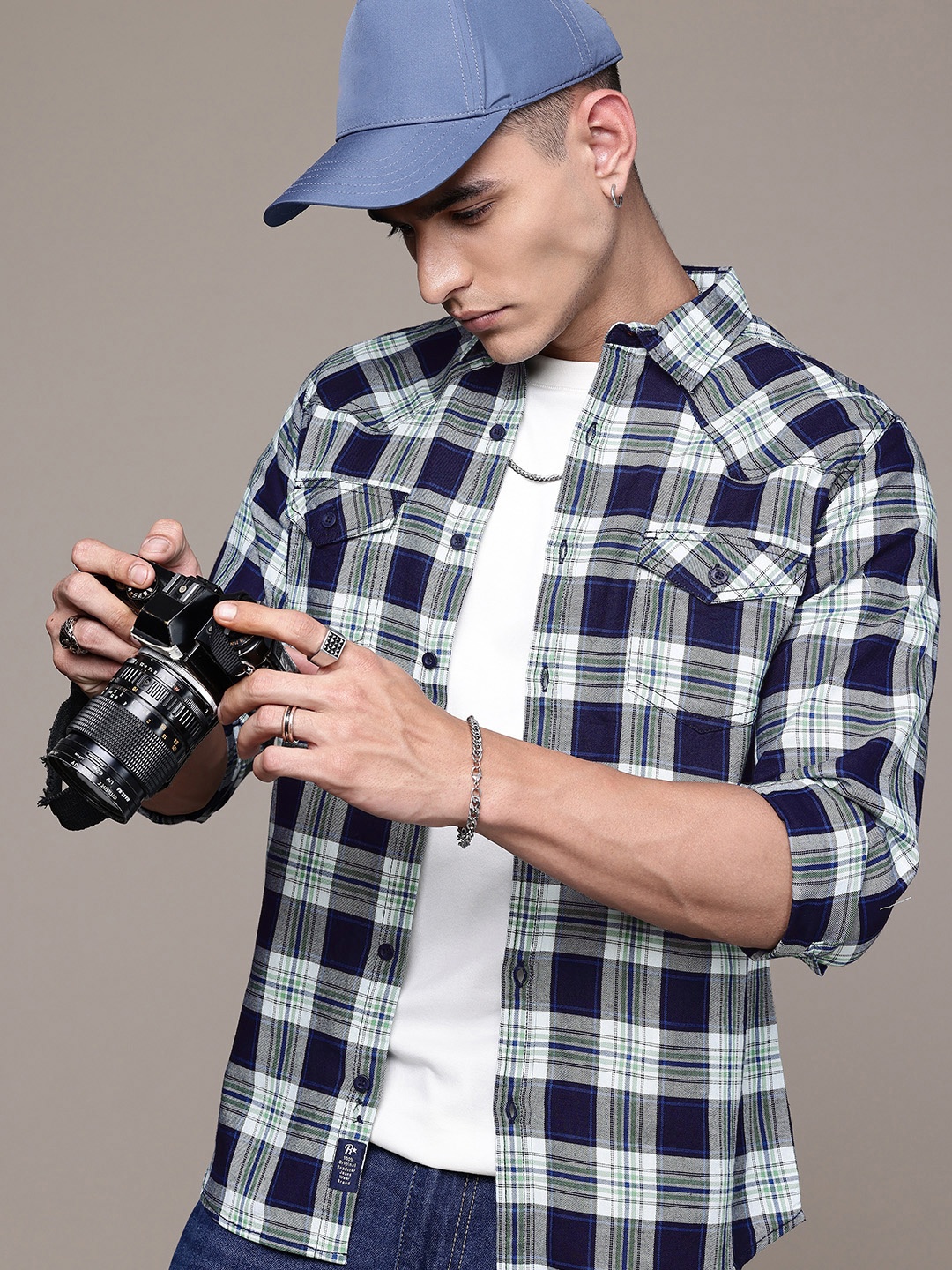 

The Roadster Life Co. Pure Cotton Tartan Checks Opaque Casual Shirt, Navy blue