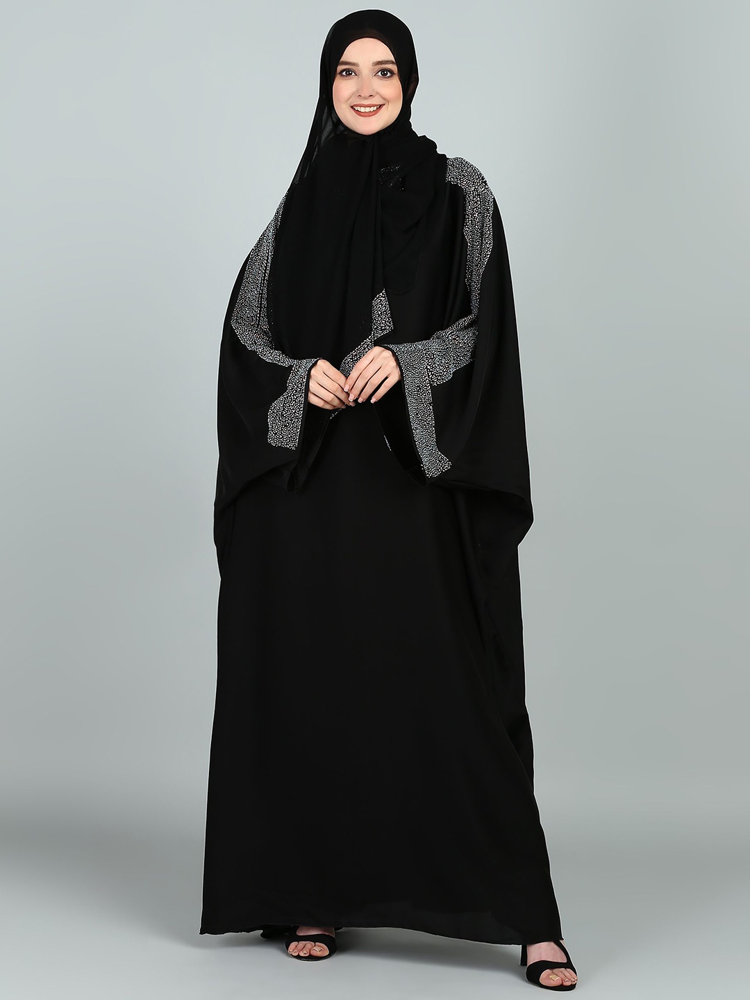 

BROKE BRAND Round Neck Bridal Kaftan Style Abaya, Black
