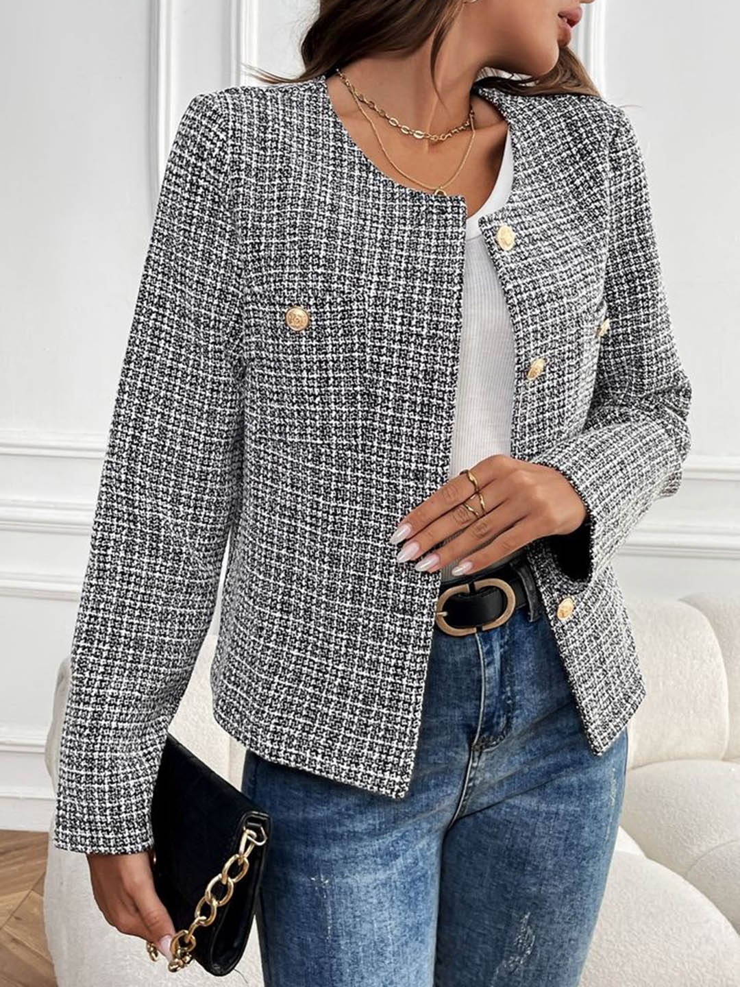 

LULU & SKY Women Checked Tailored Jacket, Black