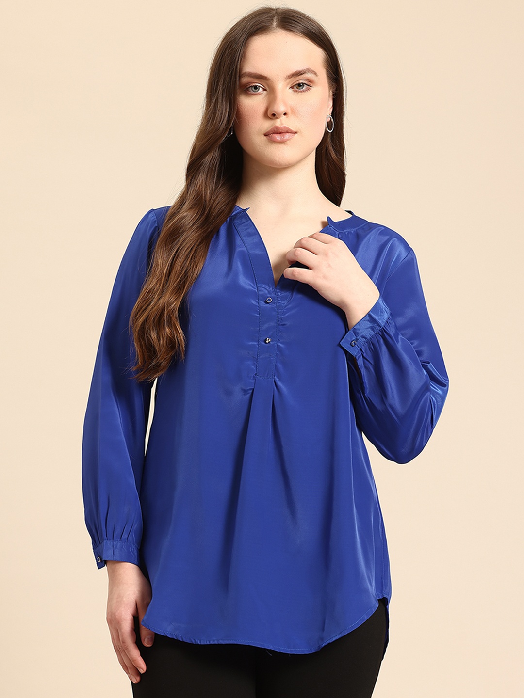 

Qurvii Comfort Solid Half Placket Party Shirt, Blue