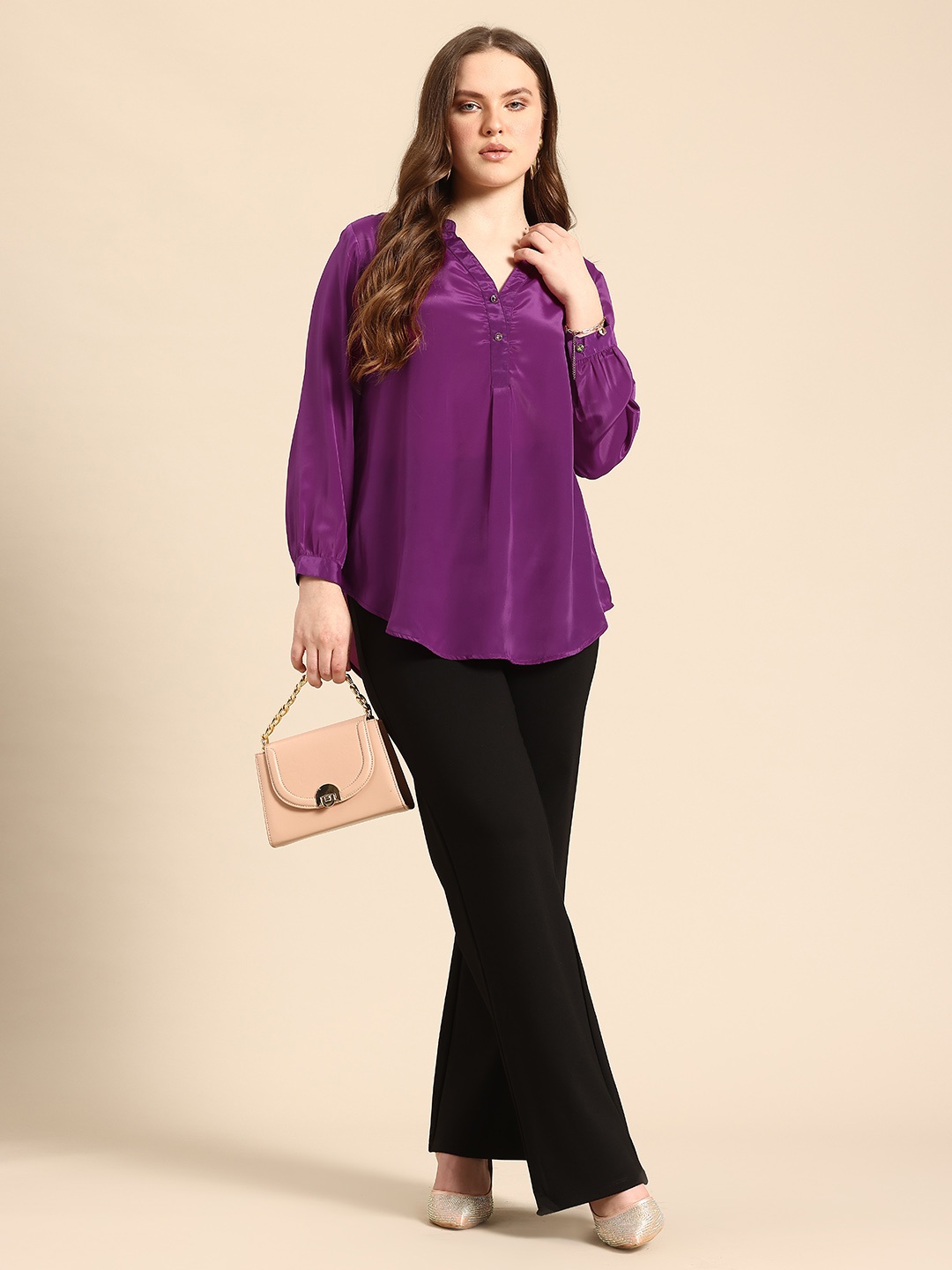 

Qurvii Comfort Solid Half Placket Party Shirt, Purple