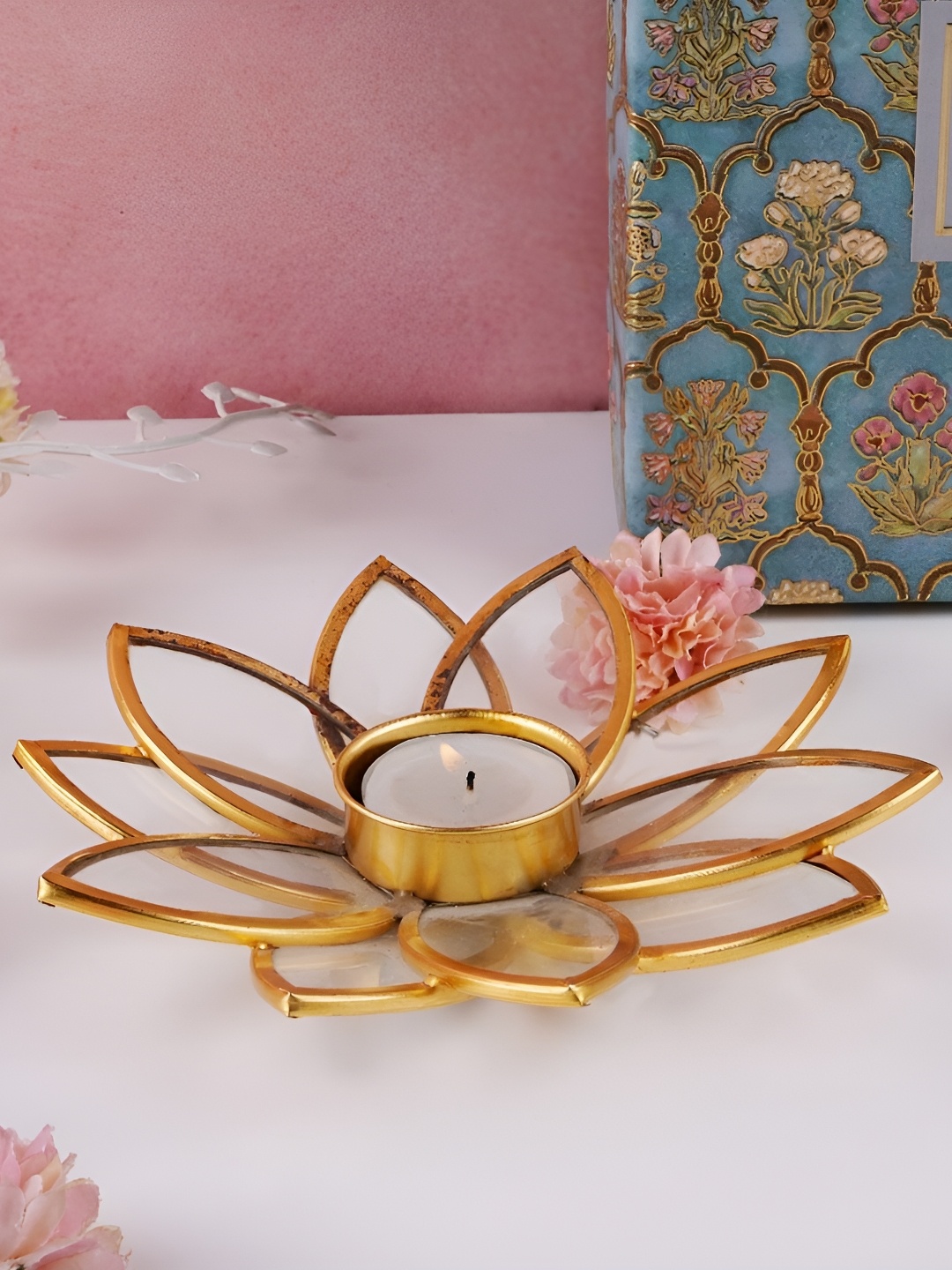 

THE HOME CO. Gold-Toned Glass T Light Candle Holder