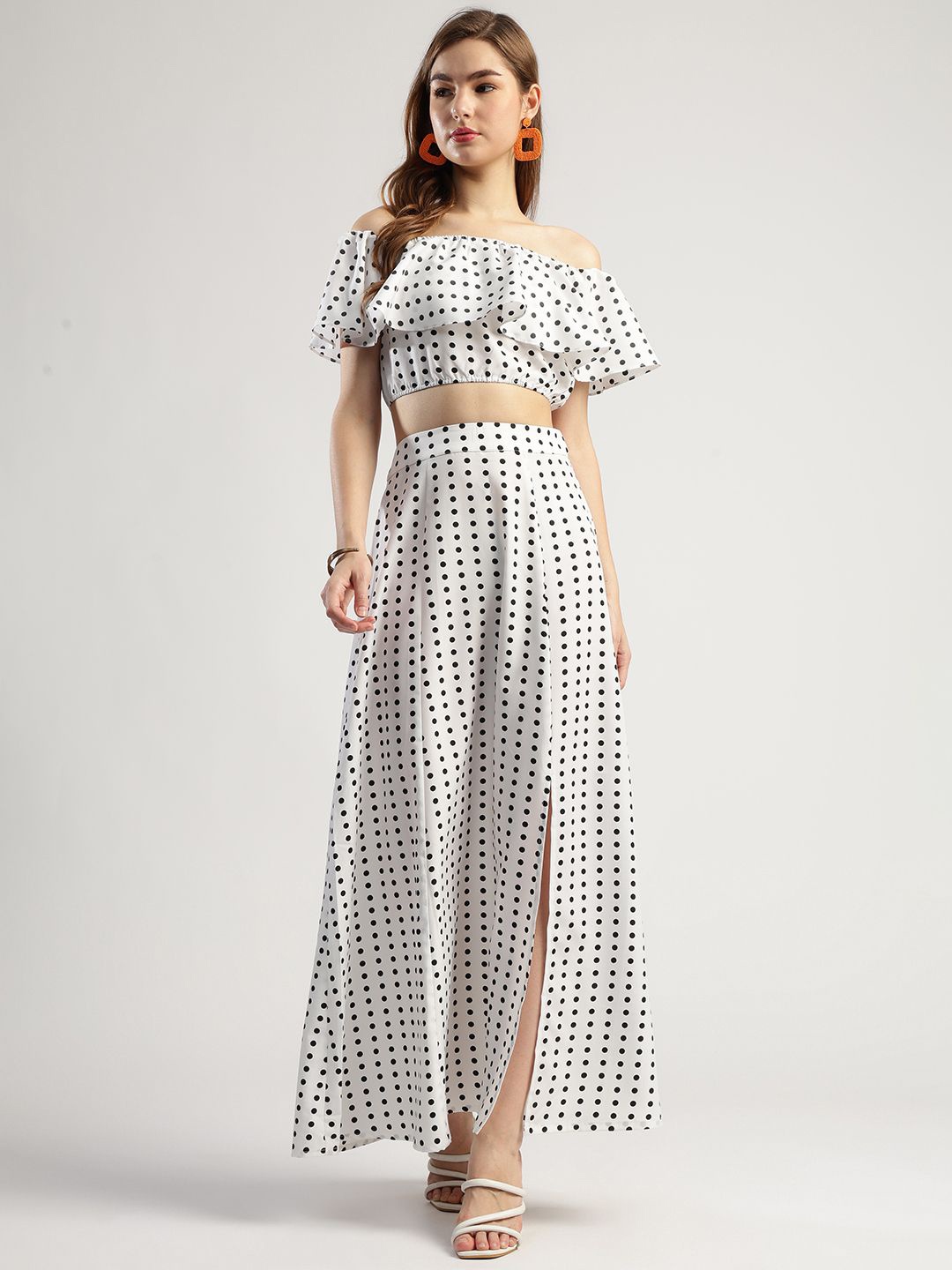 

T TRYON ULTIMATE Printed Off-Shoulder Top With Skirt, White