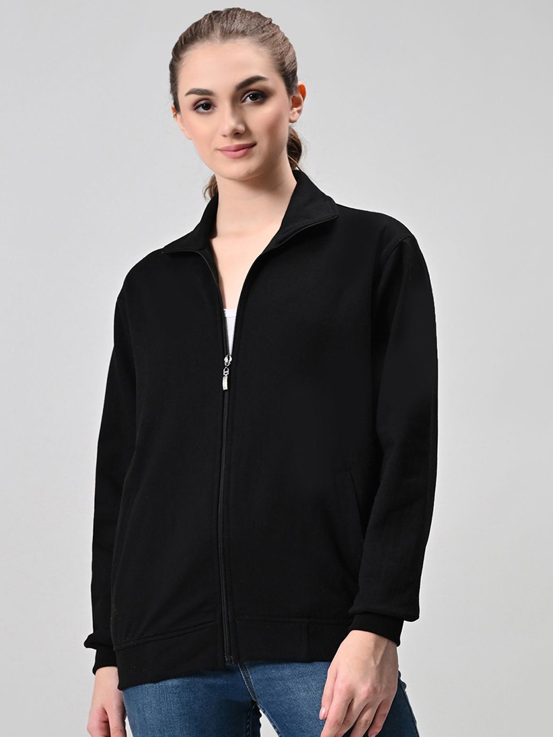 

BAESD Women Solid Fleece Lightweight Bomber Jacket, Black