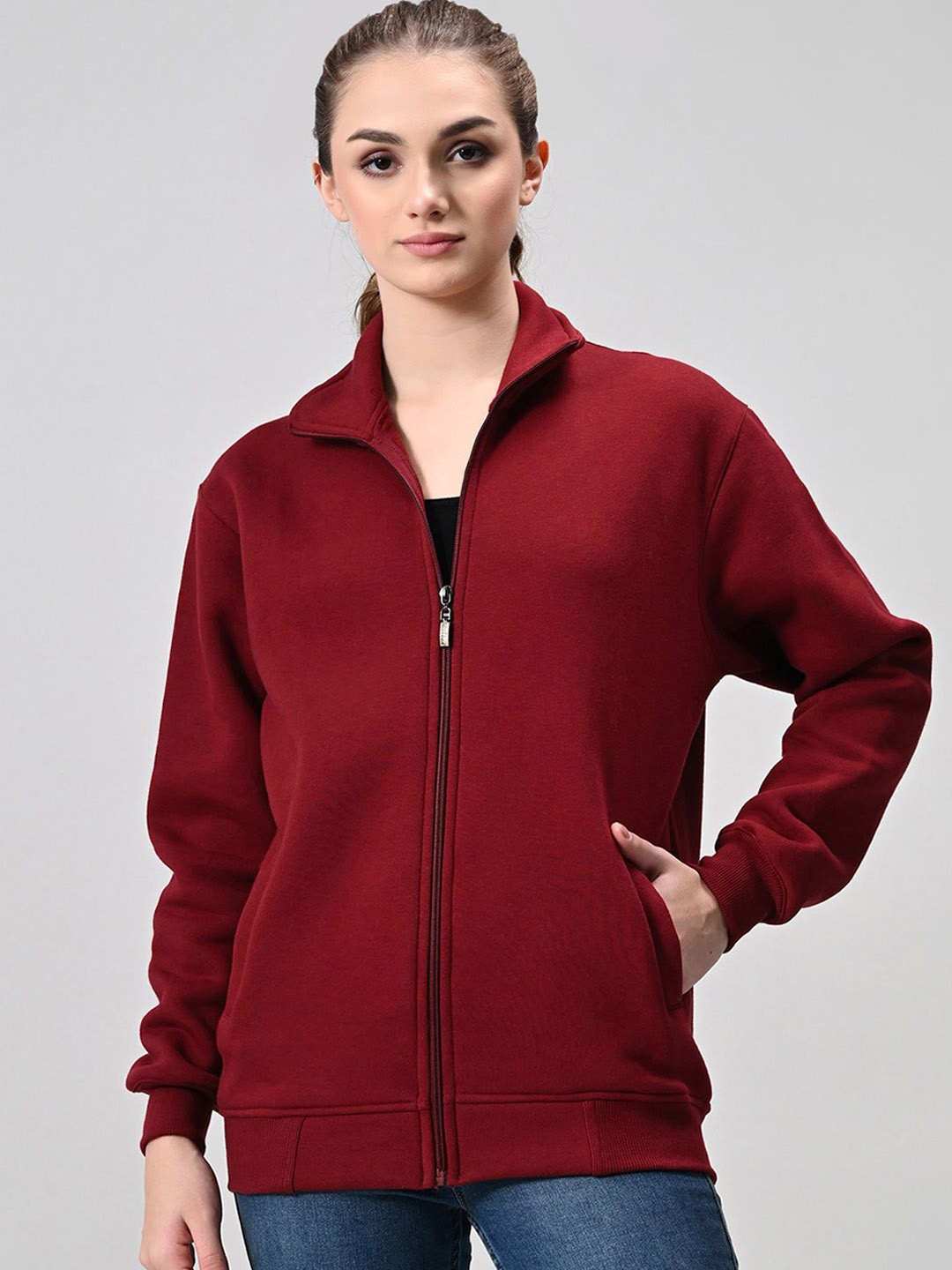 

BAESD Women Solid Fleece Lightweight Bomber Jacket, Maroon