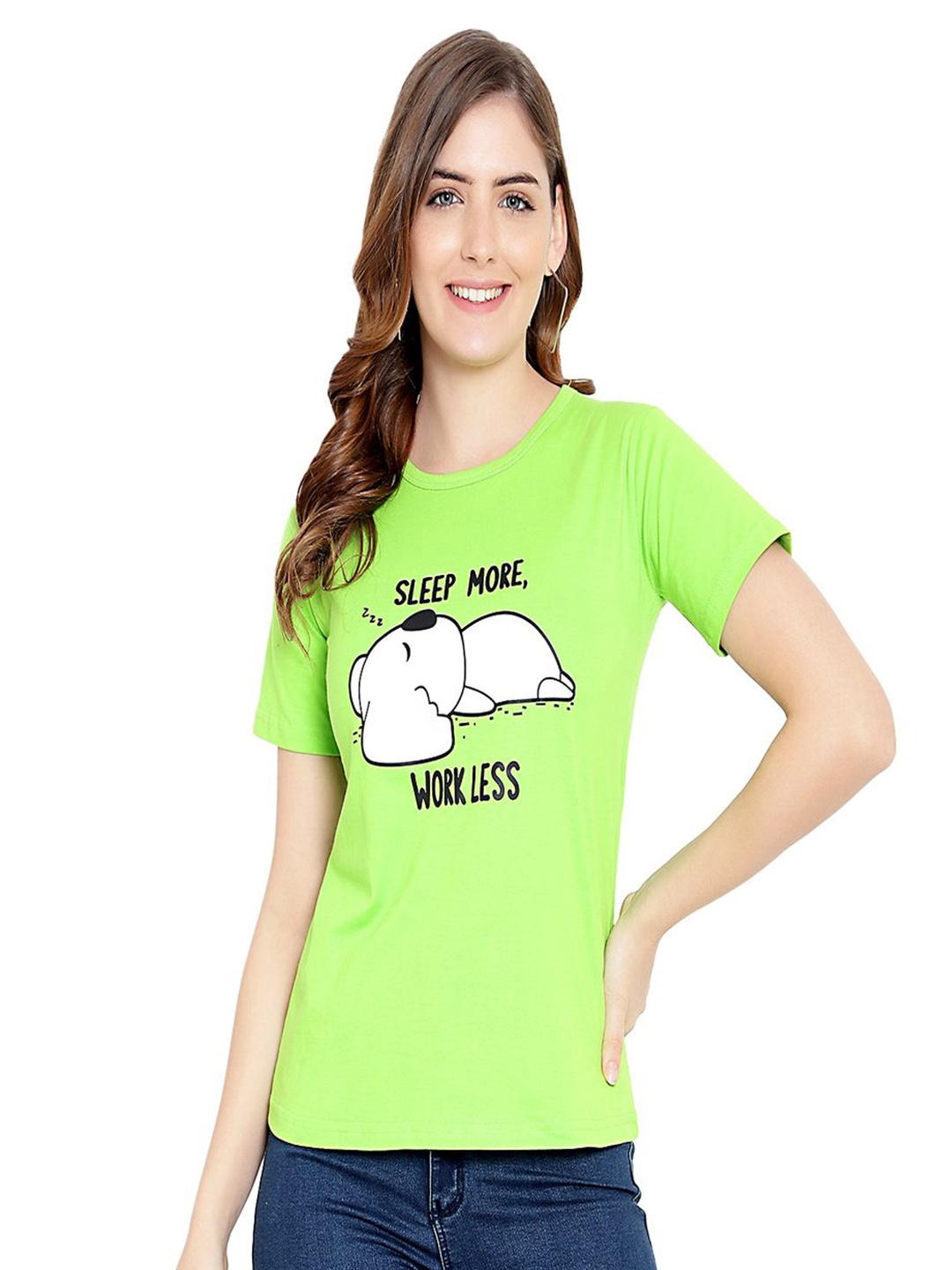 

DEEPMAYRA COLLECTION Women Typography Printed T-shirt, Lime green