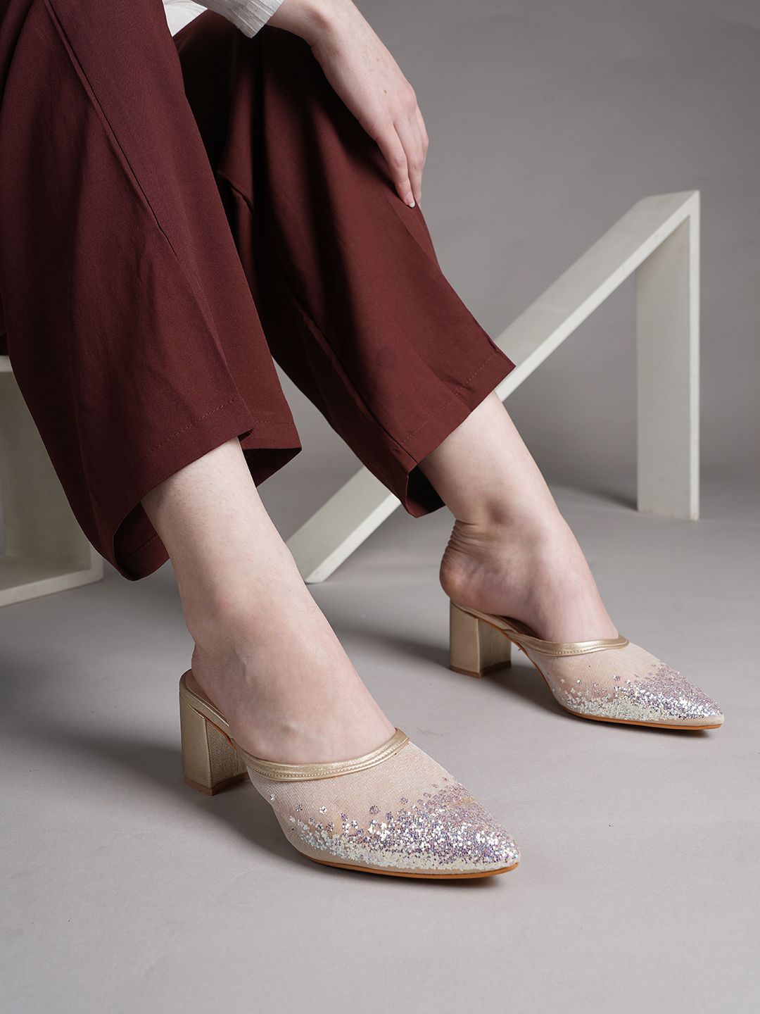 

Lavie Embellished Block Heel Mules, Gold