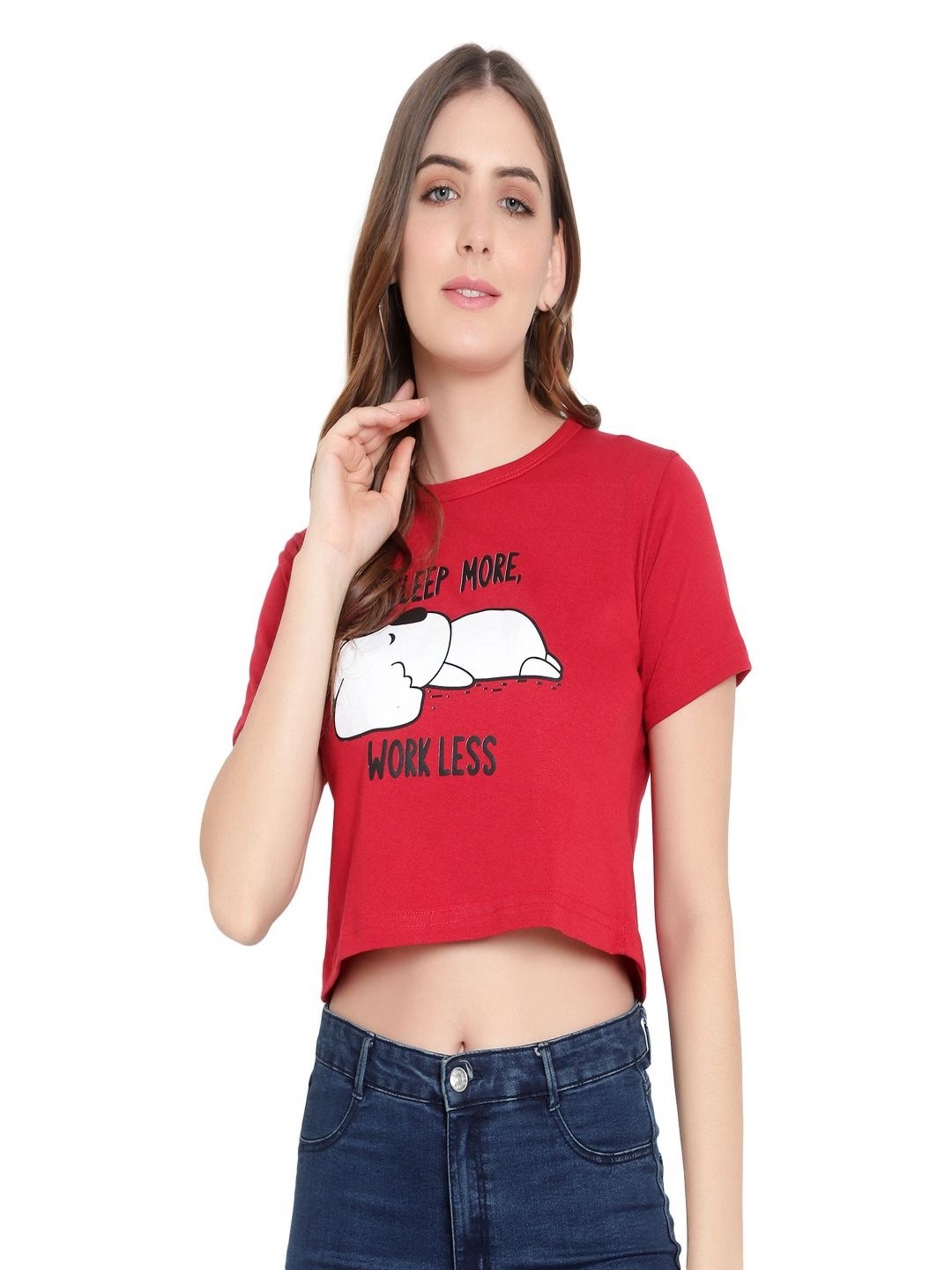 

DEEPMAYRA COLLECTION Women Typography Printed Round Neck Cotton T-shirt, Red