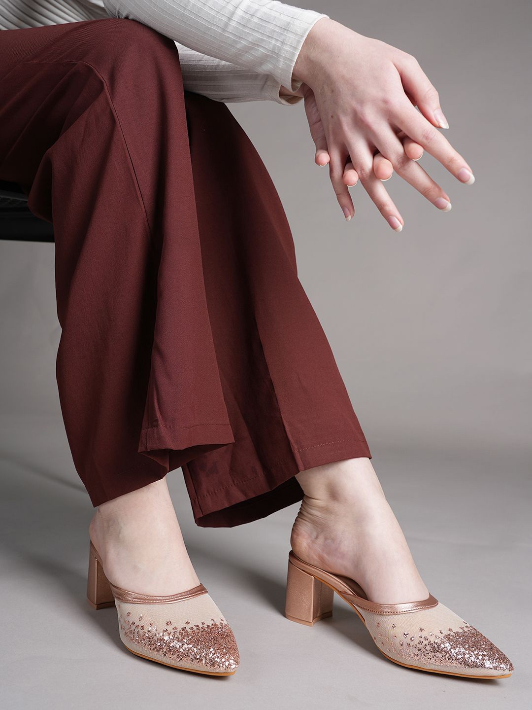 

Lavie Women Embellished Block Mules, Rose gold