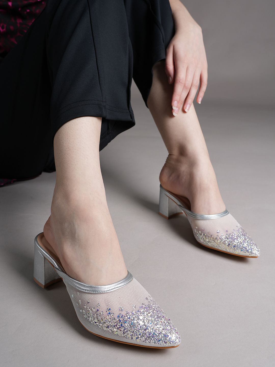 

Lavie Women Embellished Block Heel Mules, Silver