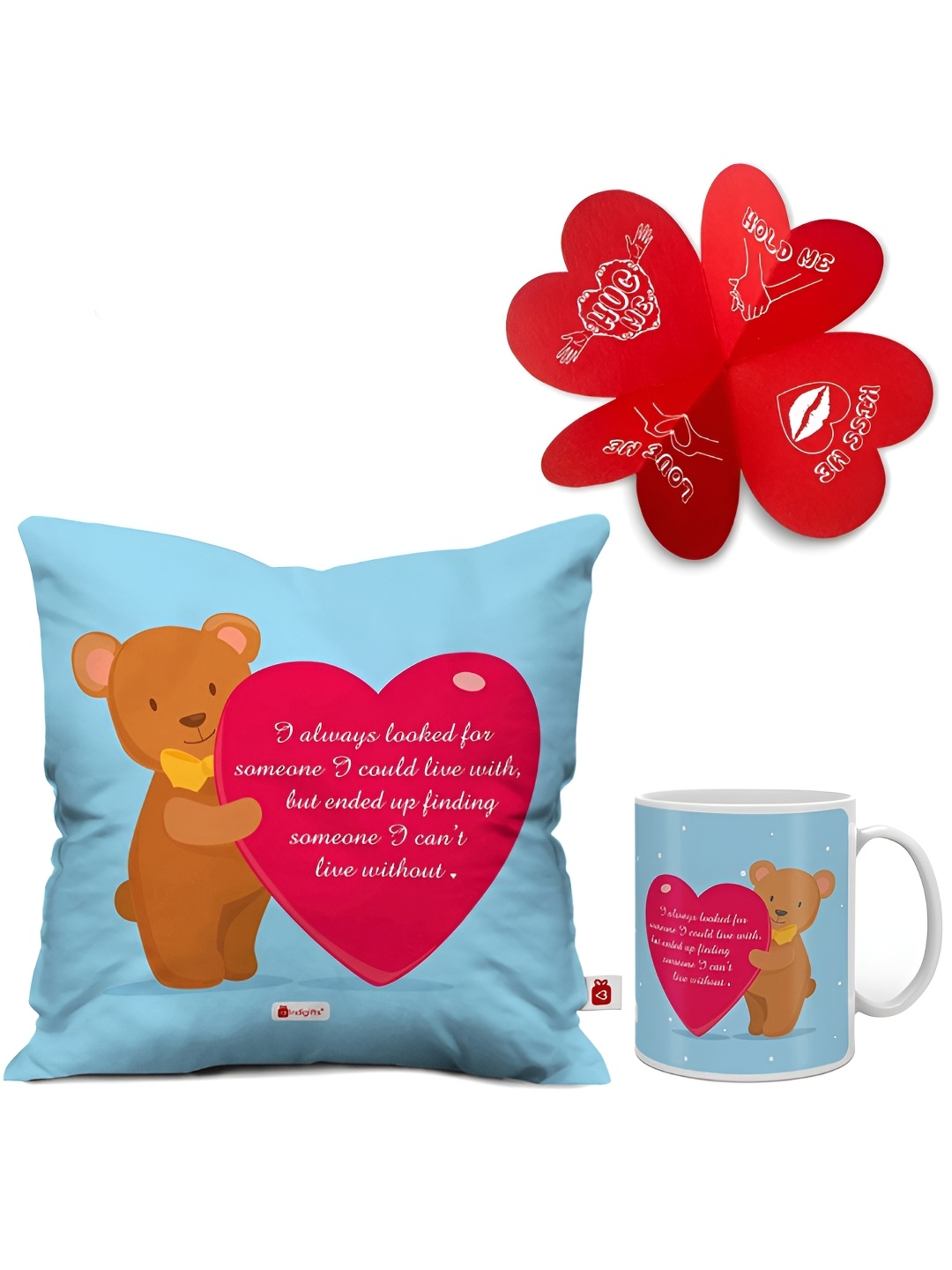 

Indigifts Blue & Red Printed Cushion & Coffee Mug With Card