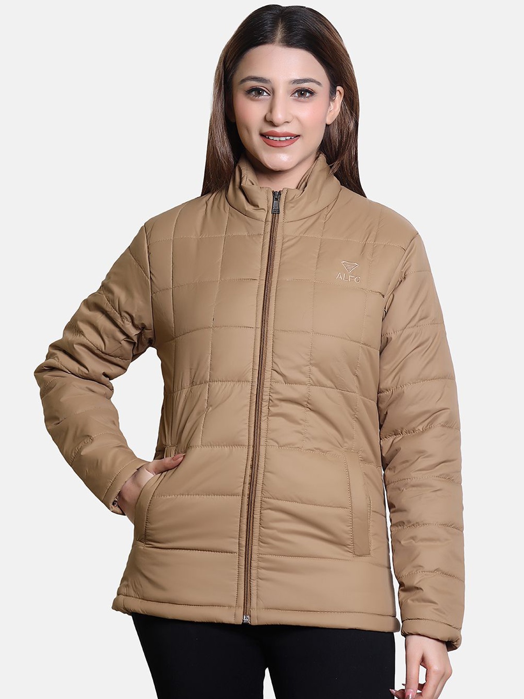 

BAESD Women Mock Collar Solid Casual Lightweight Padded Jacket, Camel brown
