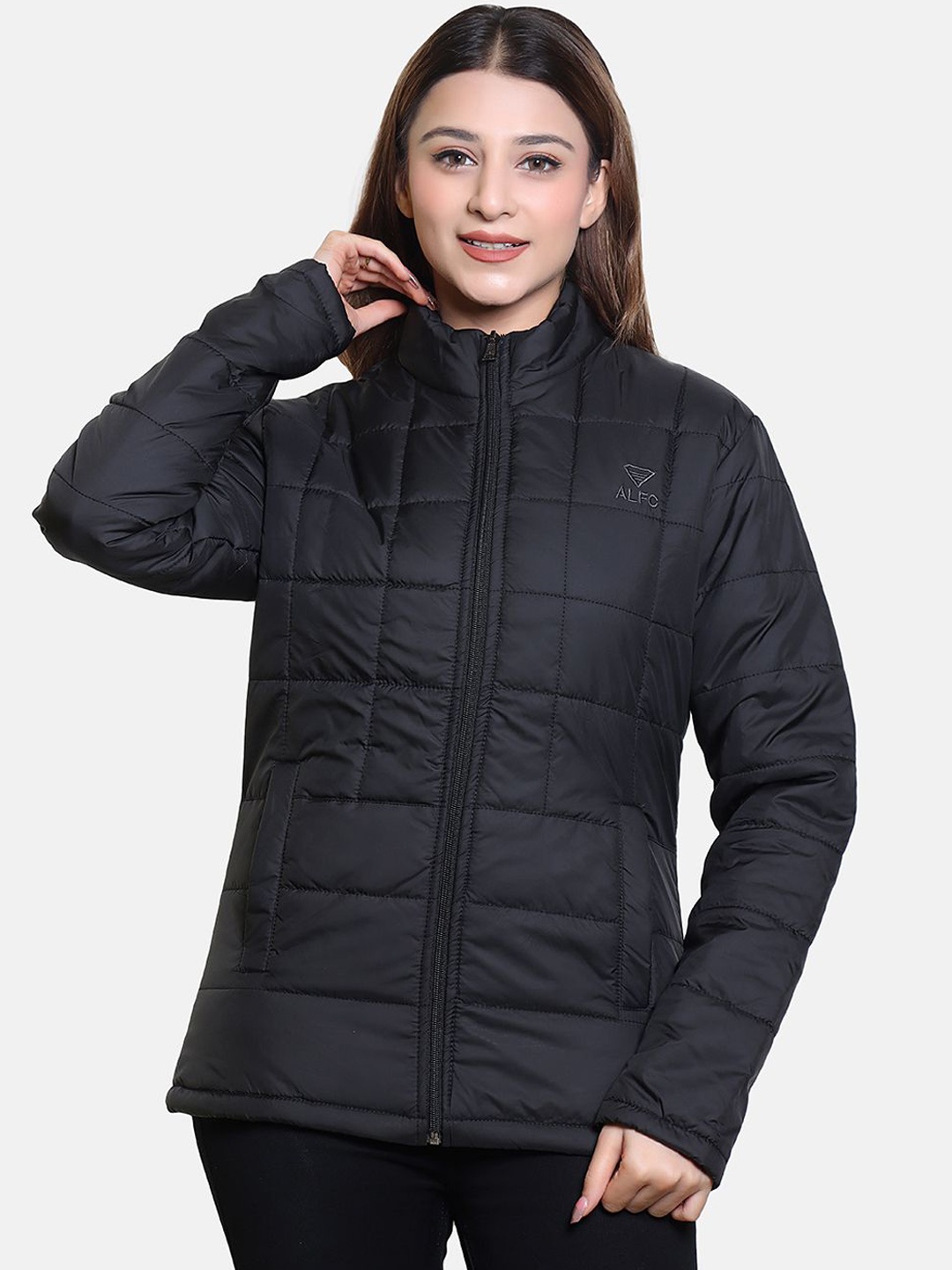 

BAESD Women Mock Collar Solid Casual Padded Lightweight Jacket, Black