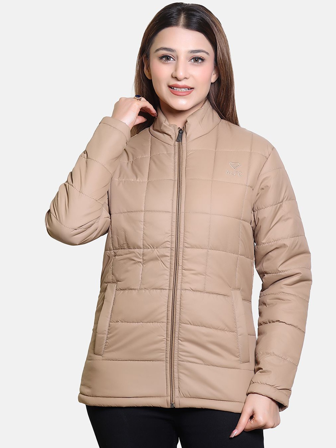 

BAESD Women Mock Collar Solid Casual Lightweight Padded Jacket, Brown