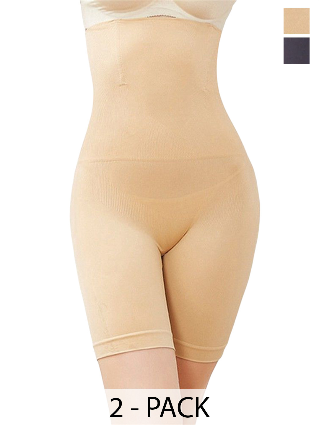 

UNDER 1000 Pack Of 2 Cotton Tummy & Thigh Shapewear, Black