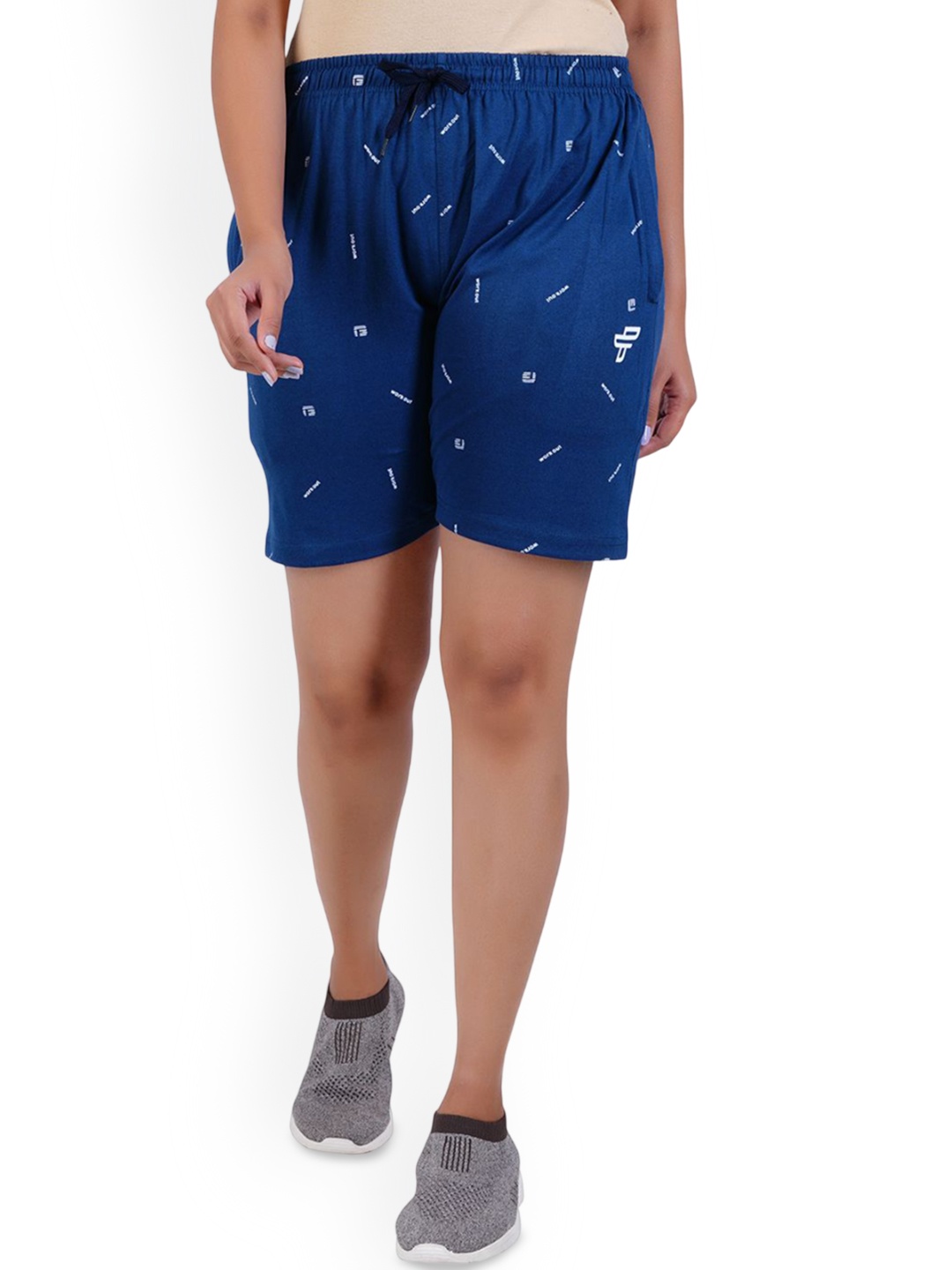 

FEEL TRACK Women Printed Cotton Sports Shorts, Blue