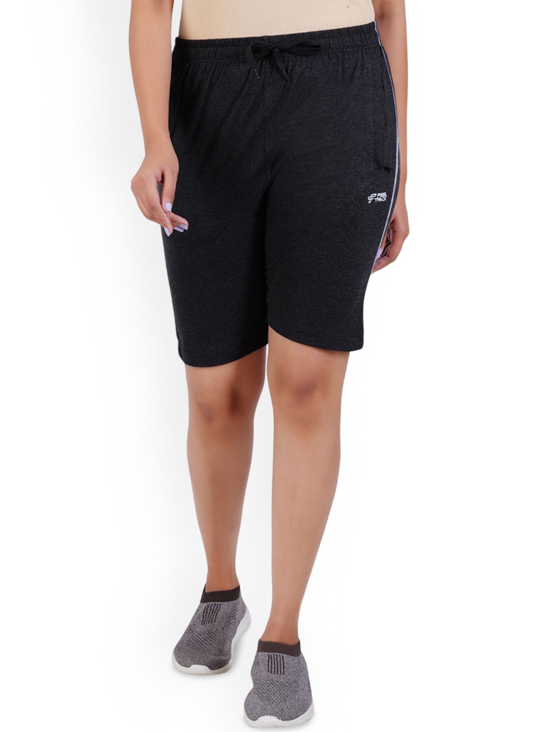

FEEL TRACK Women Regular Fit Mid-Rise Cotton Shorts, Charcoal