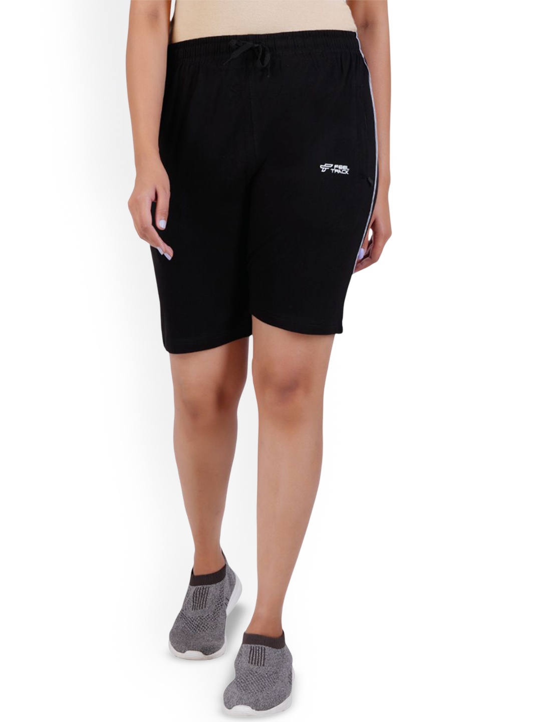 

FEEL TRACK Women Regular Fit Mid-Rise Cotton Sports Shorts, Black