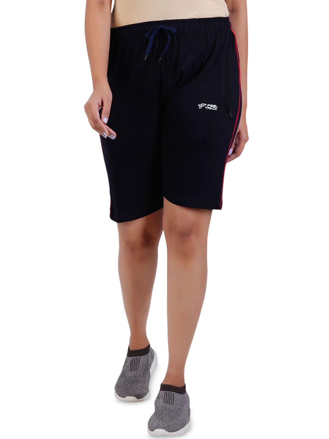 

FEEL TRACK Women Regular Fit Mid-Rise Outdoor Shorts, Navy blue