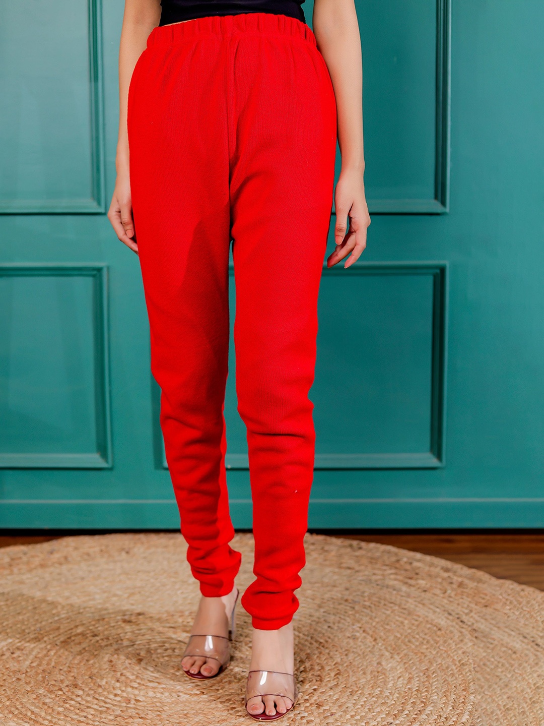 

VASVI Women Churidar Length Leggings, Red