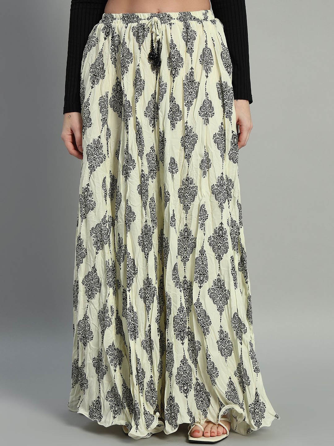 

ZRI Women Printed Flared Maxi Skirt, Cream