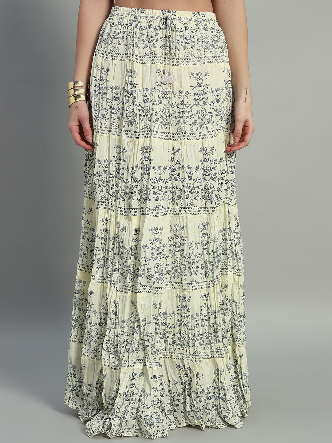 

ZRI Women Printed Flared Maxi Skirt, Cream