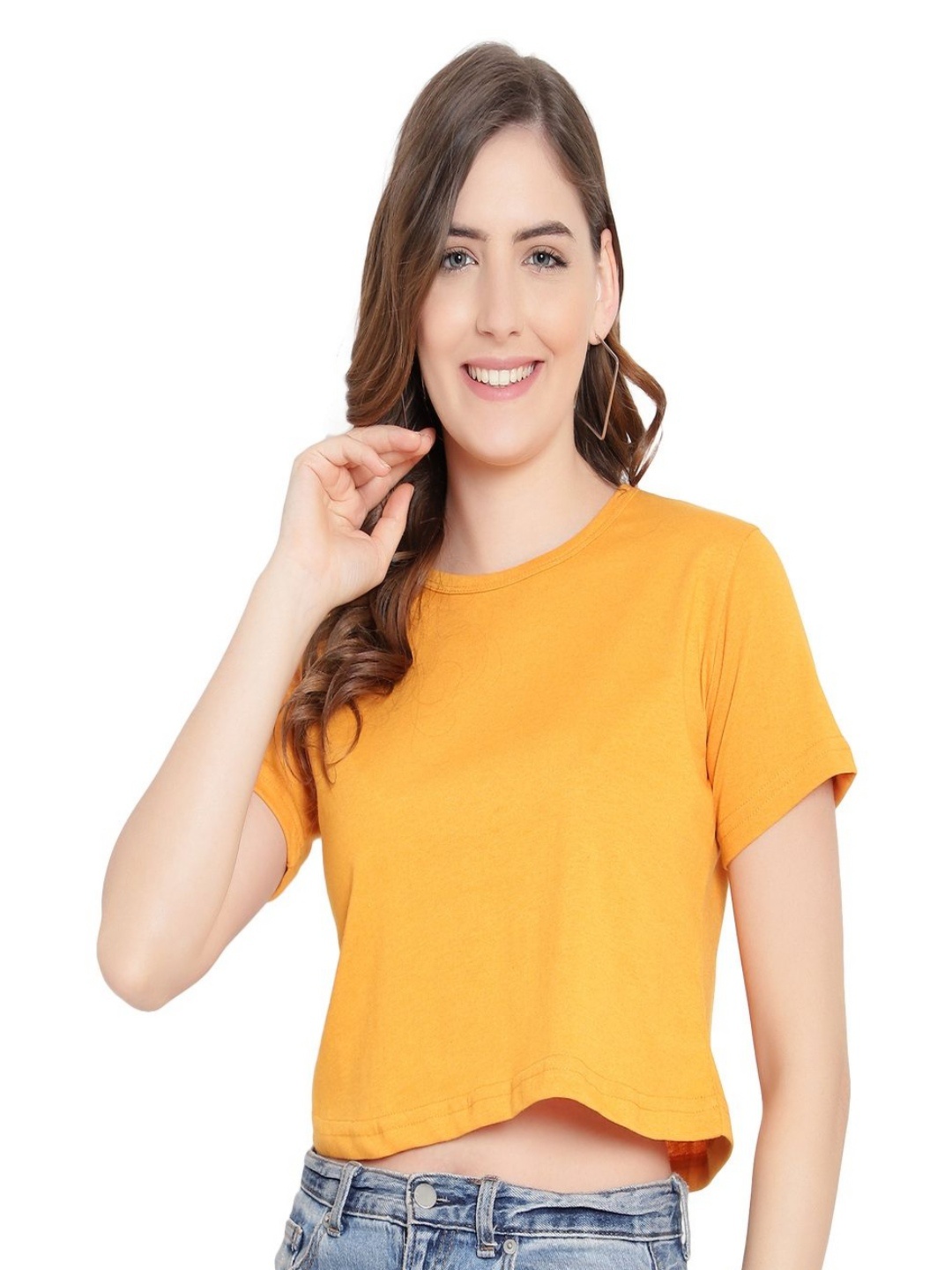 

DEEPMAYRA COLLECTION Women Solid Round Neck Cotton T-shirt, Mustard