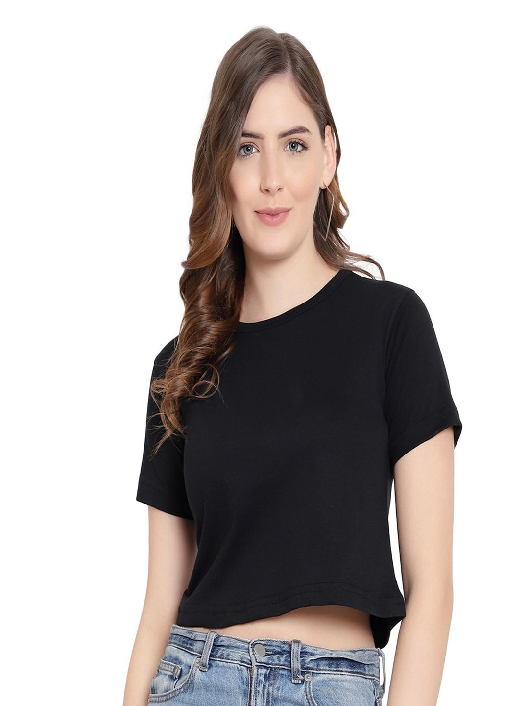 

DEEPMAYRA COLLECTION Women Solid Round Neck Cotton T-shirt, Black