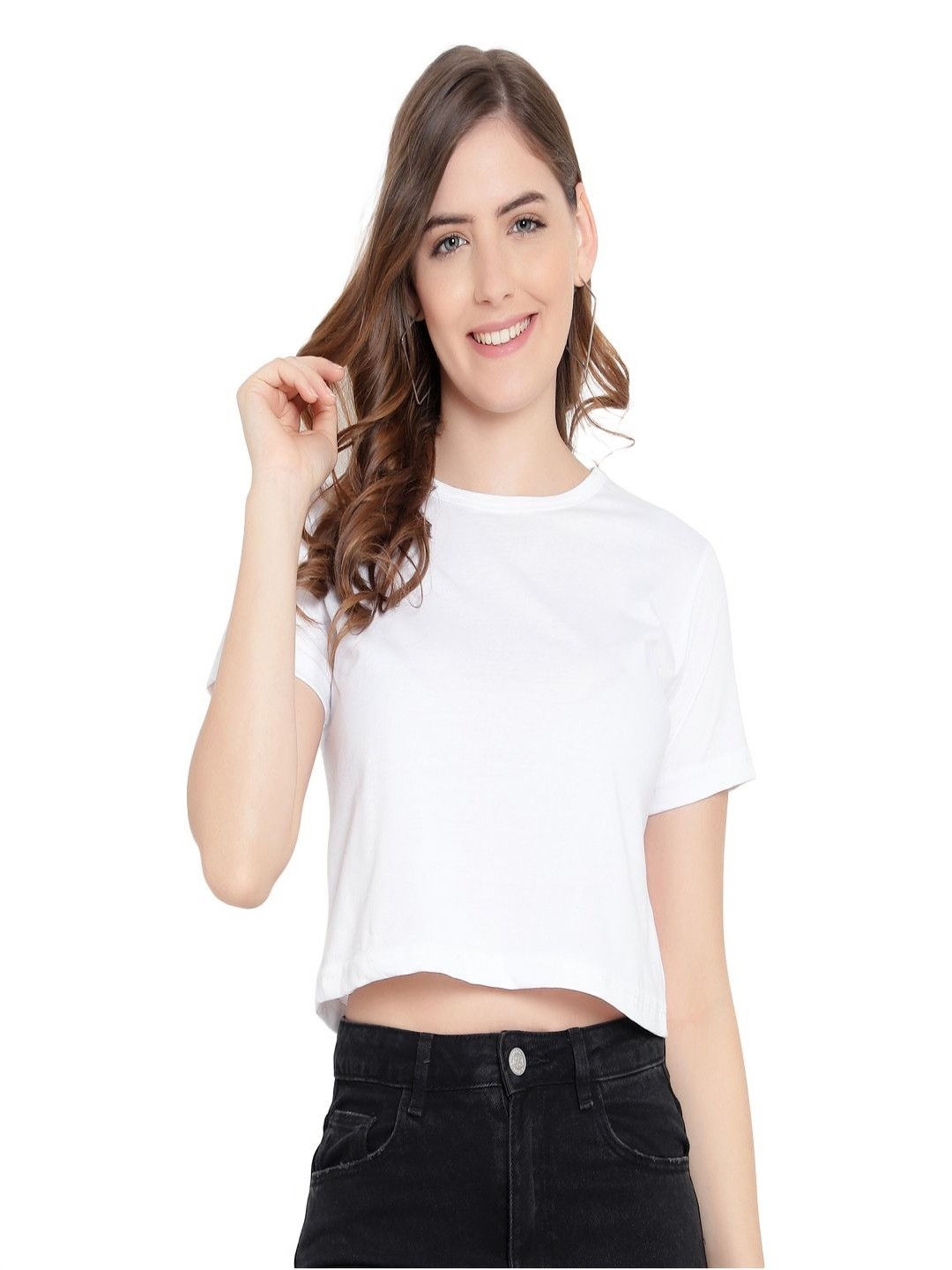 

DEEPMAYRA COLLECTION Women Solid Round Neck Cotton T-shirt, White