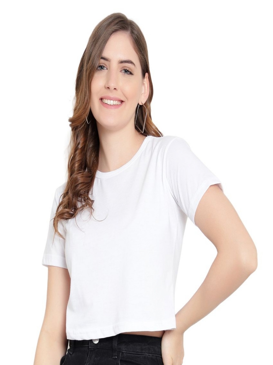 

DEEPMAYRA COLLECTION Women Solid Round Neck Cotton T-shirt, White