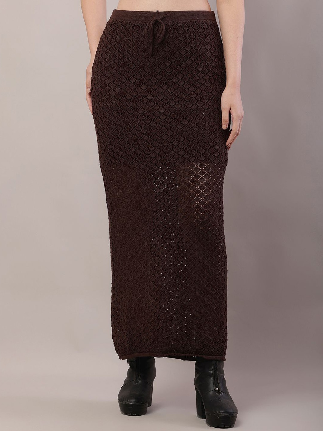 

NoBarr Women Self Design Pure Cotton Pencil Maxi Skirt, Coffee brown