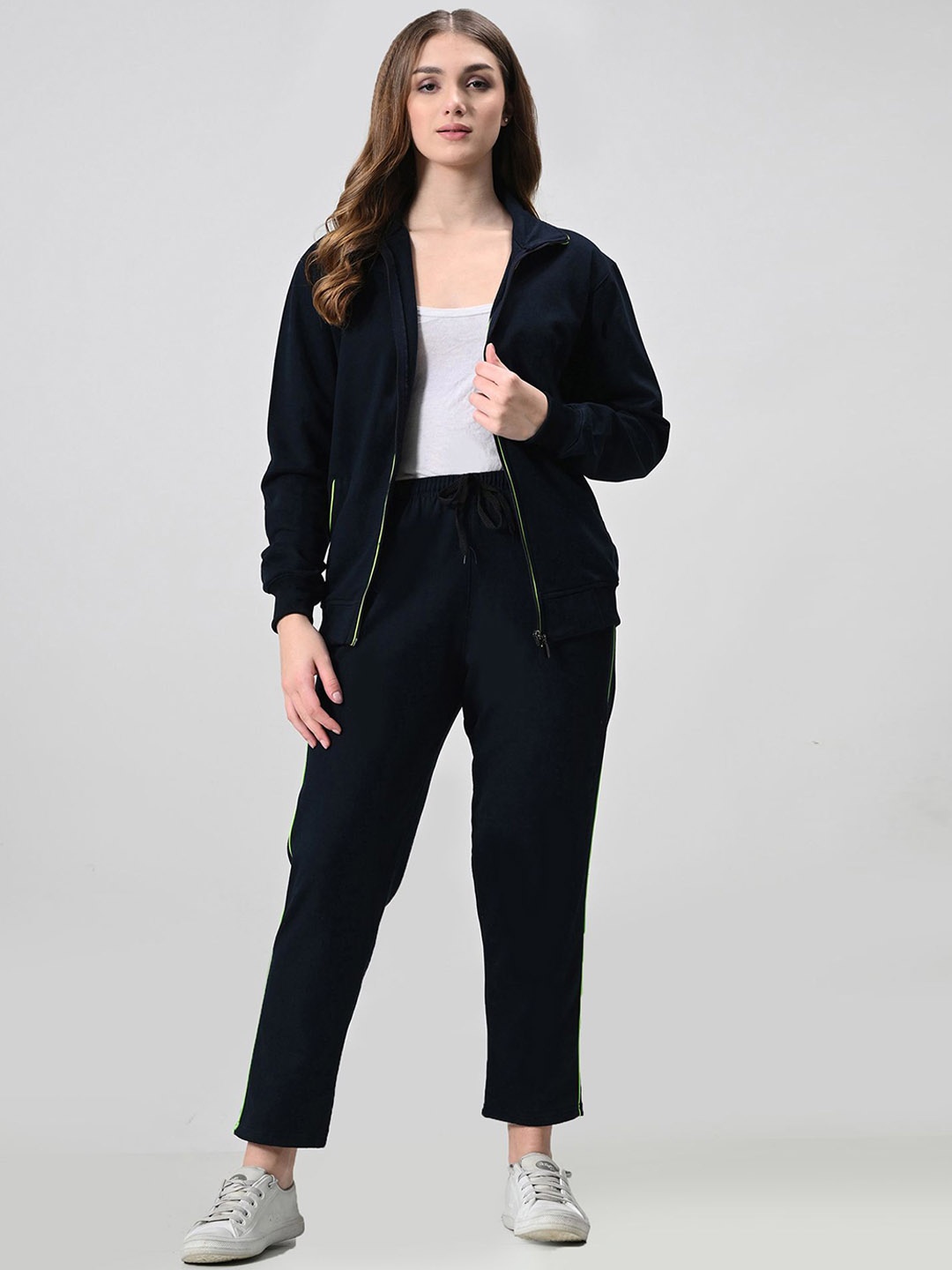 

BAESD Women Mock Collar Mid-Rise Tracksuits, Navy blue