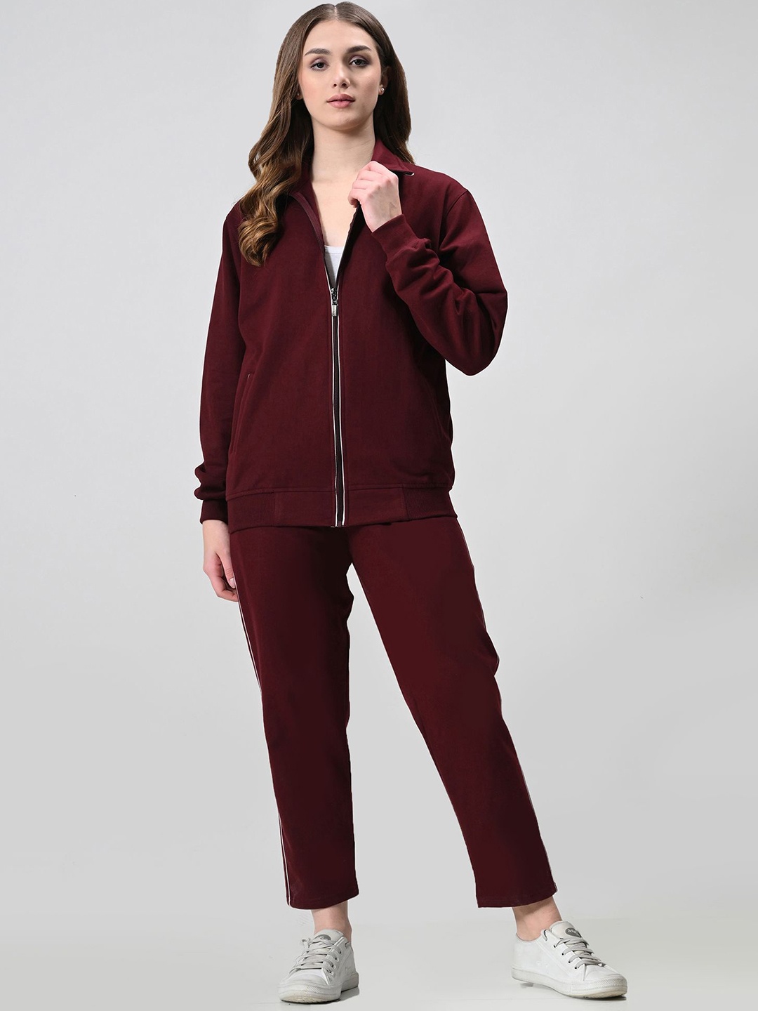 

BAESD Women Mock Collar Tracksuit, Burgundy