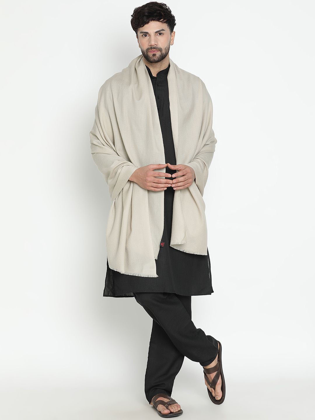 

SHINGORA Men Pure Woollen Dobby Shawl, Off white