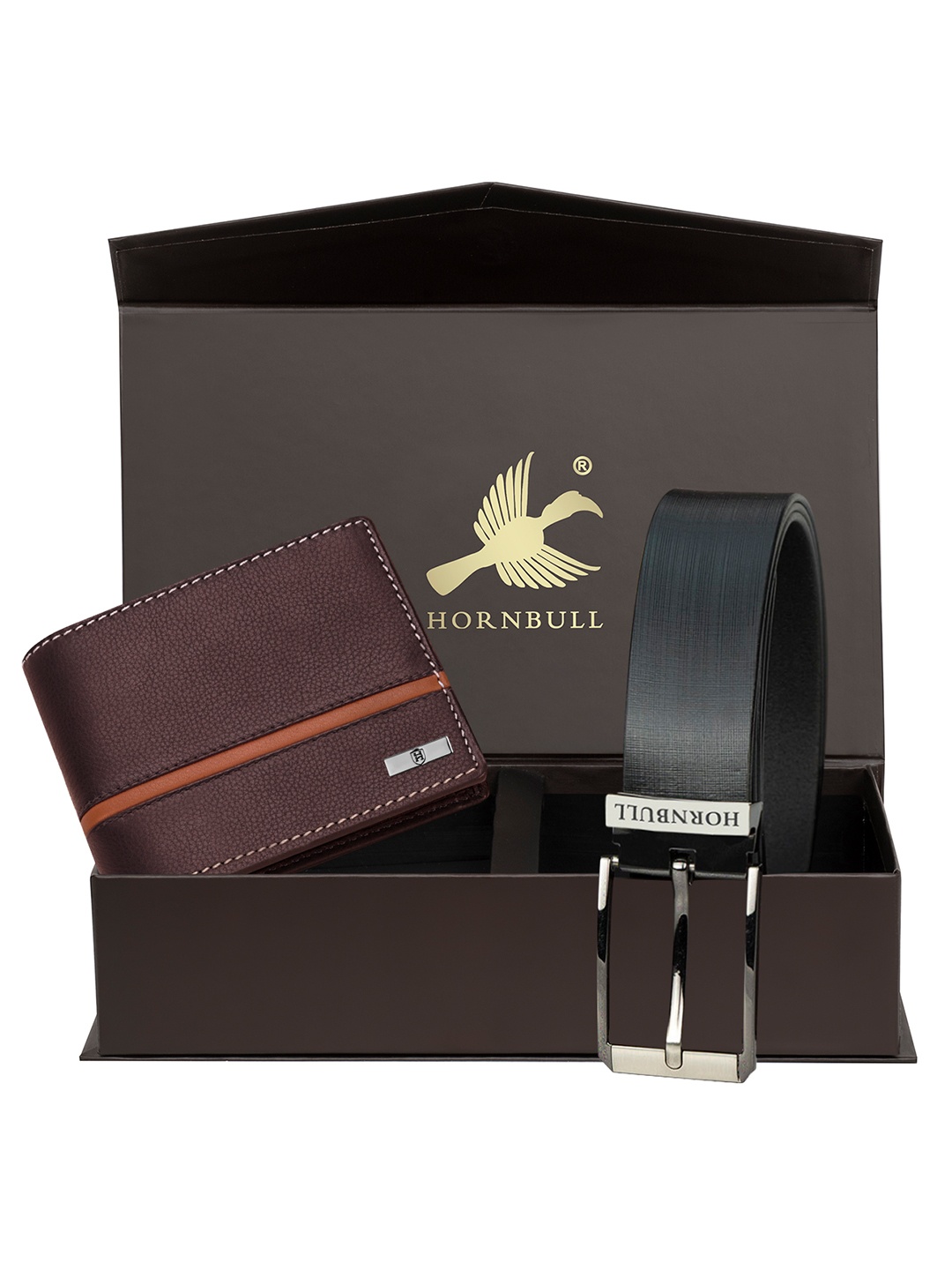 Hornbull Denial Leather RFID Protected Brown Wallet & Black Belt Accessory Gift Set
