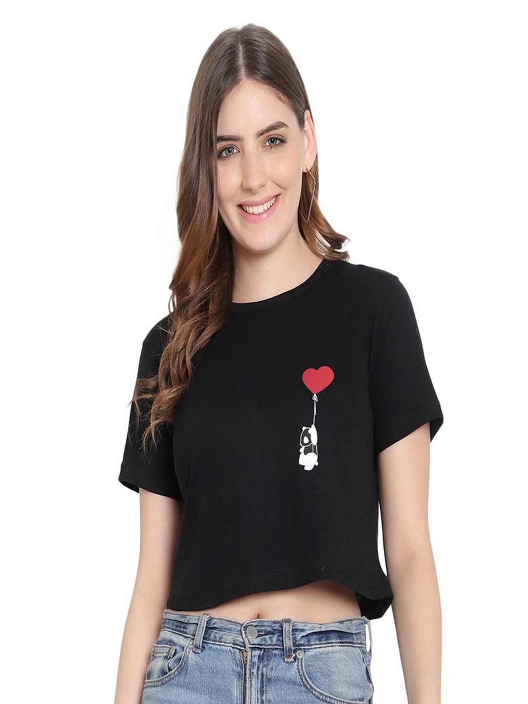 

DEEPMAYRA COLLECTION Women Graphic Printed Round Neck Cotton T-shirt, Black