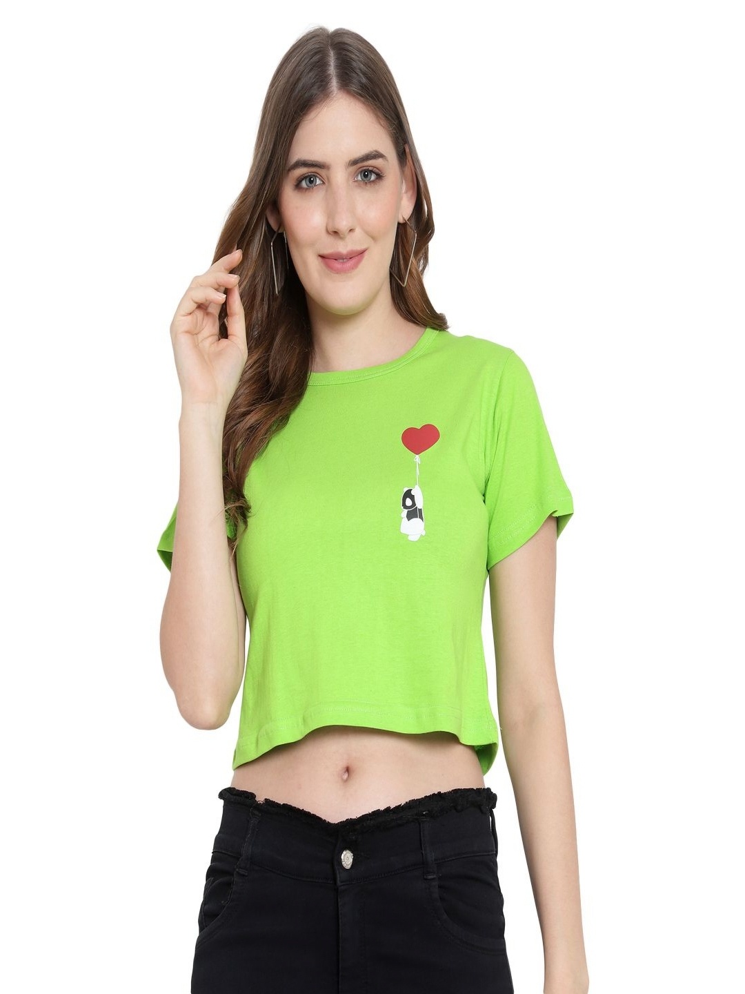 

DEEPMAYRA COLLECTION Women Graphic Printed Round Neck Cotton T-shirt, Lime green