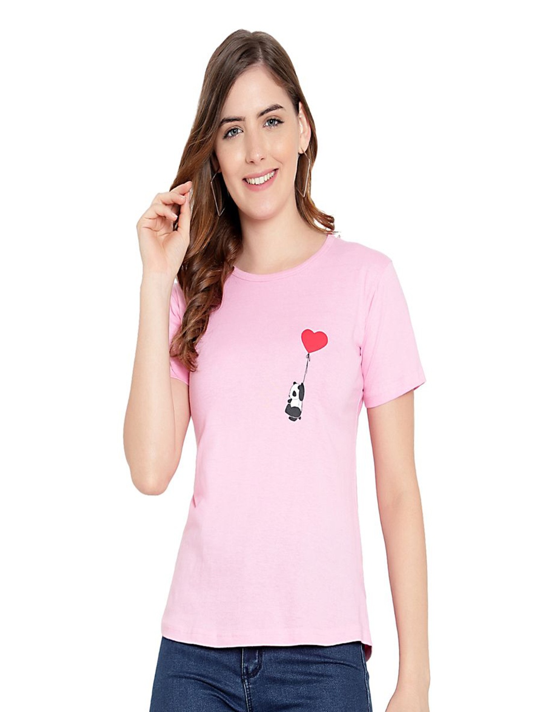 

DEEPMAYRA COLLECTION Women Graphic Printed Round Neck Cotton T-shirt, Pink