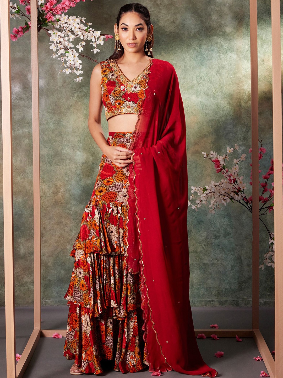 

Mehak Murpana Women Floral Printed A Line Maxi Skirt, Red