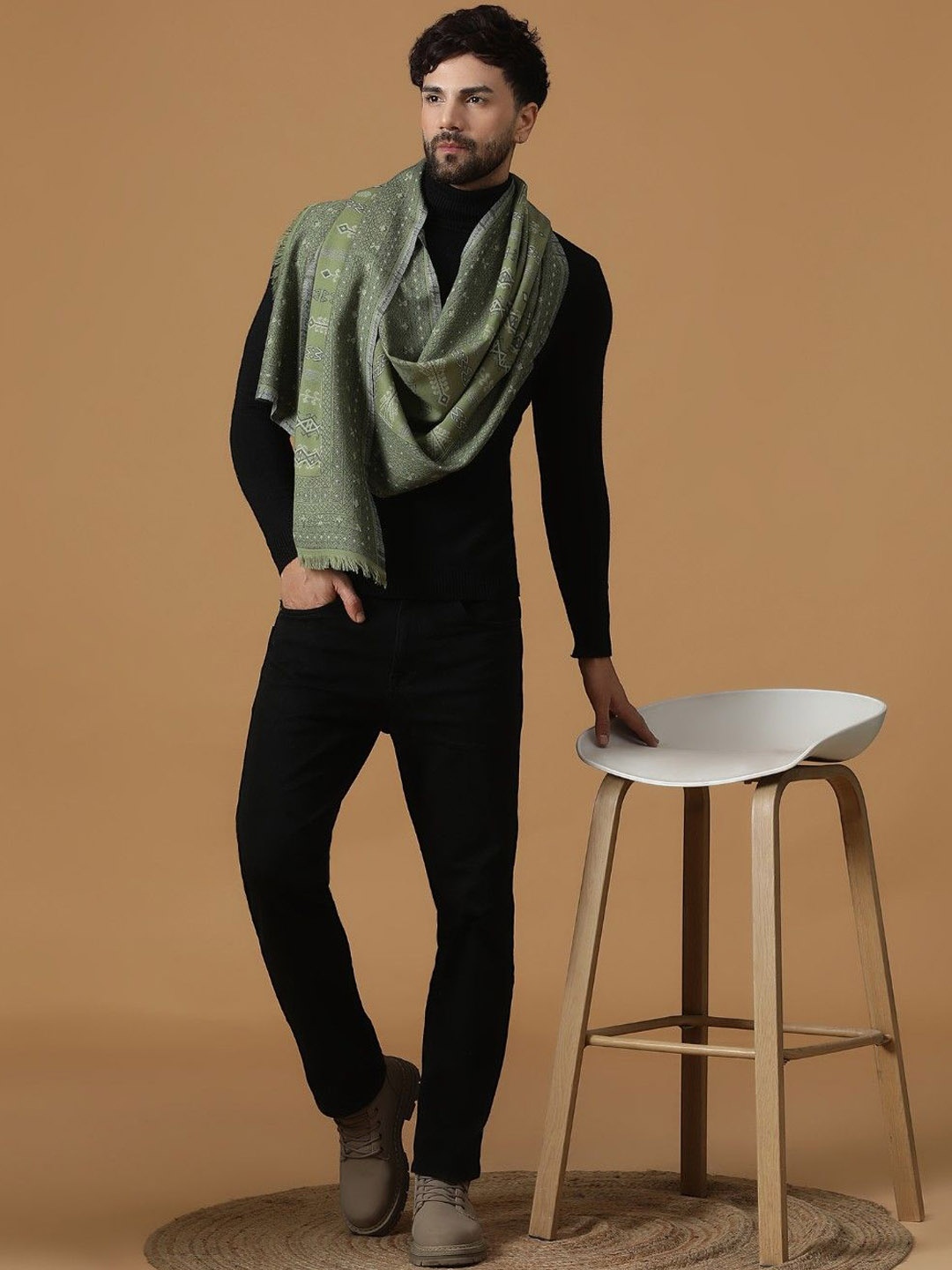 

SHINGORA Woven Design Pure Wool Shawl, Green