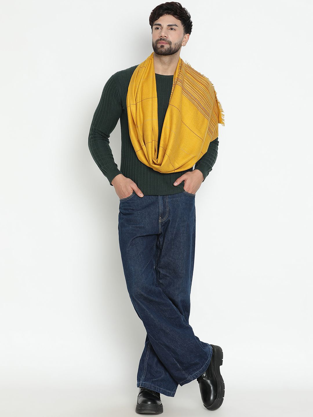 

SHINGORA Men Striped Woven Design Shawl, Yellow