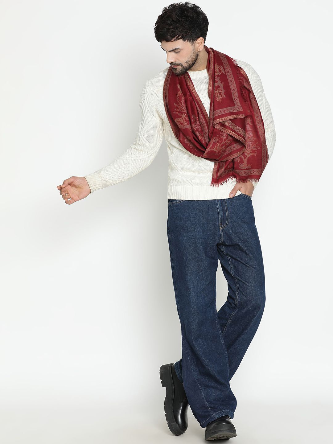 

SHINGORA Men Floral Woven Design Shawl, Maroon