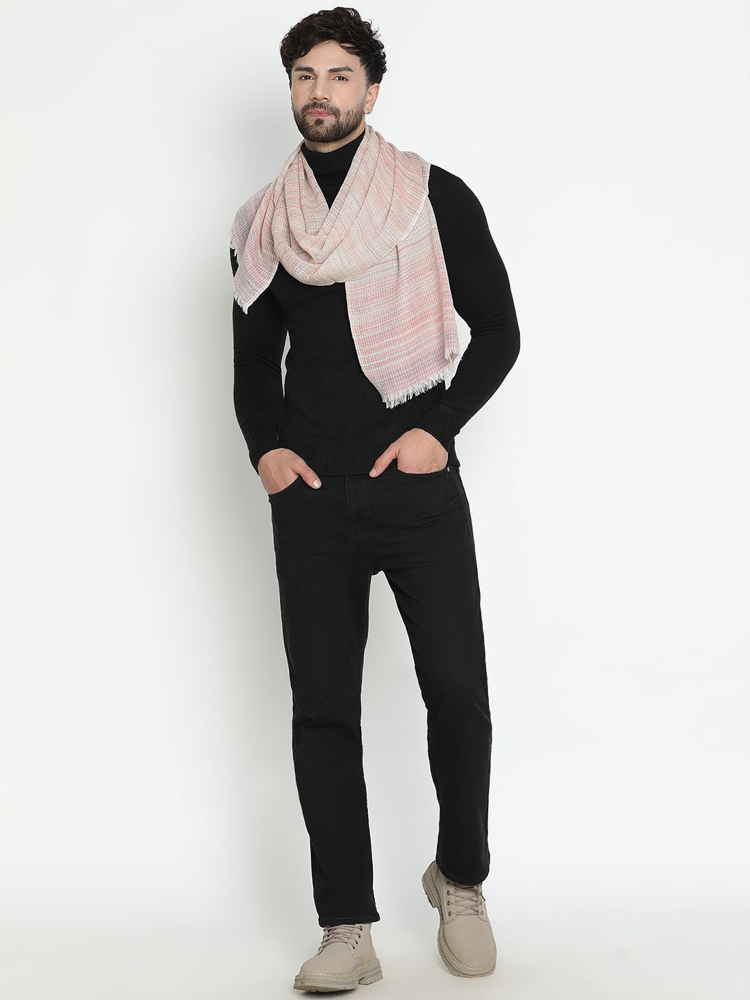 

SHINGORA Striped Woven Design Shawl, Peach