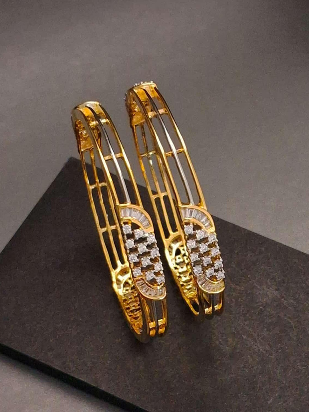 

Zevarly Set Of 2 Gold Plated American Diamond Studded Bangles