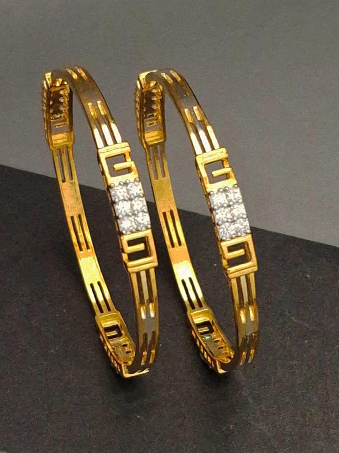 

Zevarly Set Of 2 Gold Plated American Diamond Studded Bangles