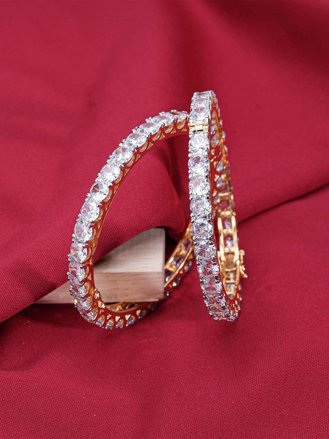 

Zevarly Set Of 2 Gold Plated American Diamond Studded Bangles