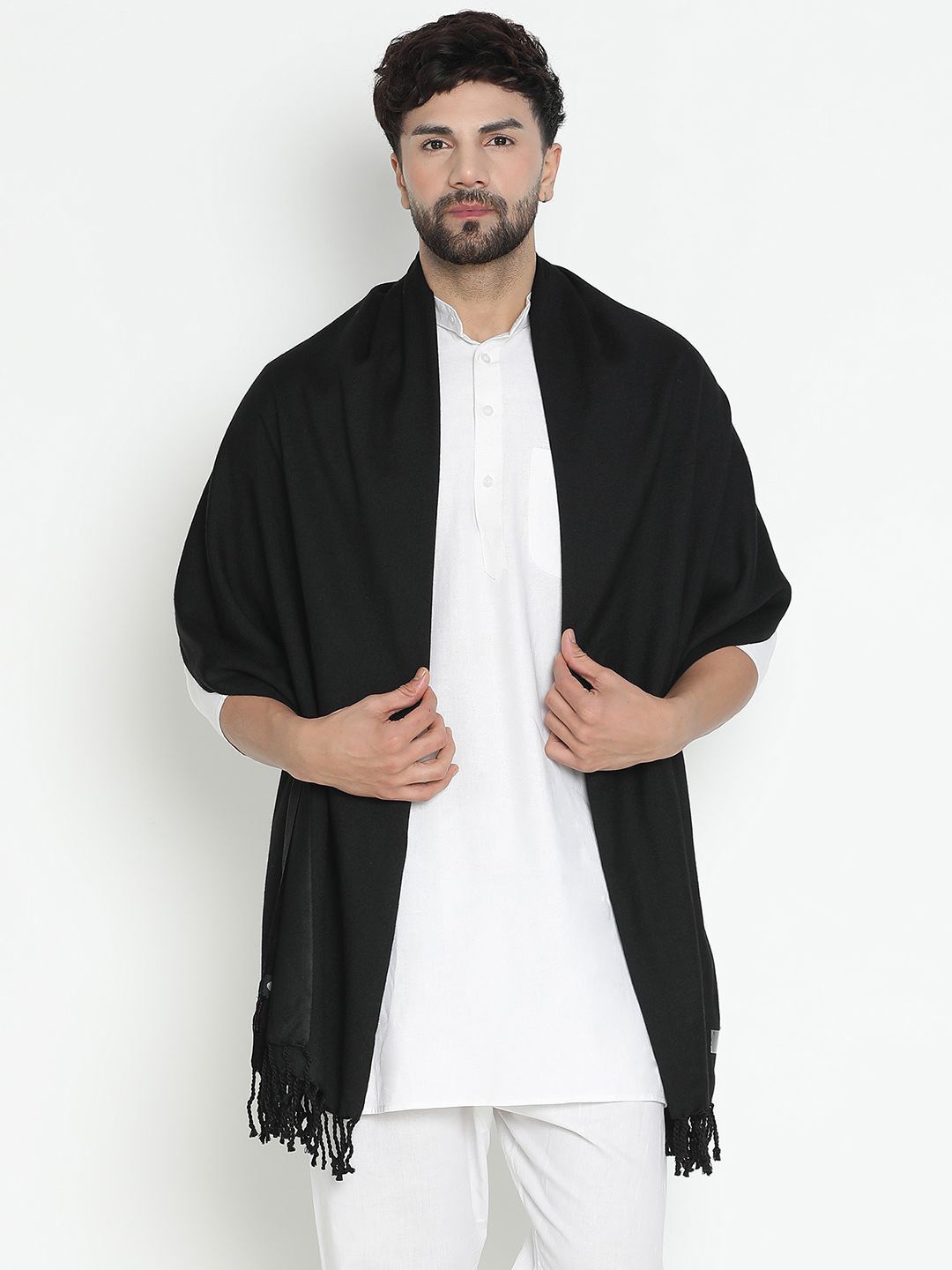 

SHINGORA Men Woolen Dobby Shawl, Black